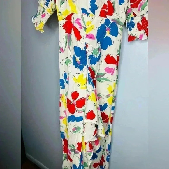 RIXO NWOT White Multi-Floral Mock-Neck Cascade Ruffle Maxi Dress Size 0 - Picture 3 of 7